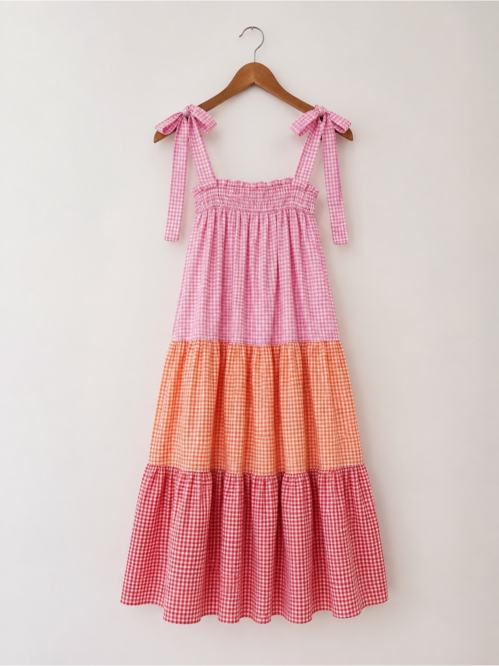Talula by Aritzia Gingham Tiered Midi Dress Tie Strap Size S